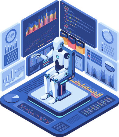 Robot doing business analysis  Illustration