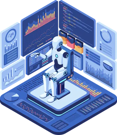 Robot doing business analysis  Illustration