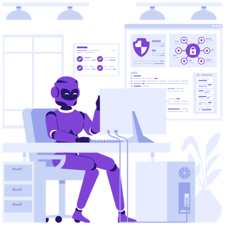Robot doing cyber security measures  Illustration
