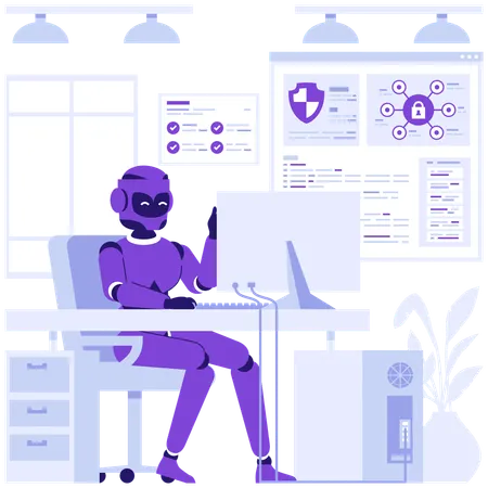 Robot doing cyber security measures  Illustration
