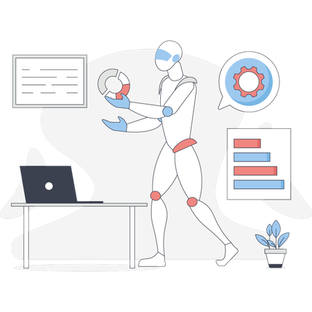 Robot doing data analysis  Illustration