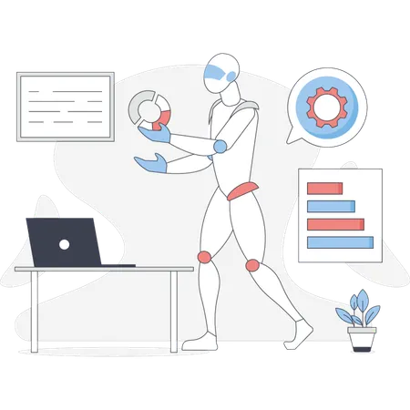 Robot doing data analysis  Illustration