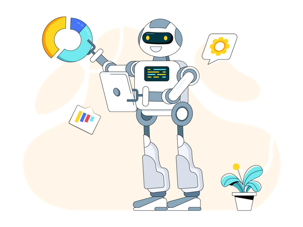 Robot doing data analysis  Illustration