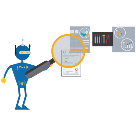 Robot doing Document Analysis  Illustration