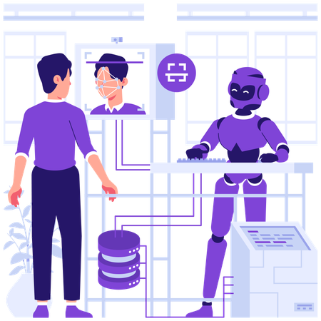 顔認識を行うロボット  イラスト