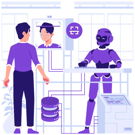 顔認識を行うロボット  イラスト