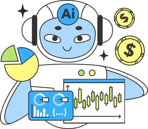 Robot doing financial analysis  Illustration
