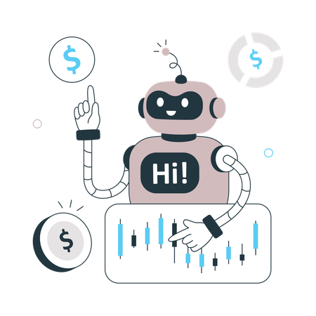 Robot doing financial analysis  Illustration