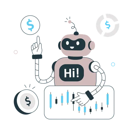 Robot doing financial analysis  Illustration