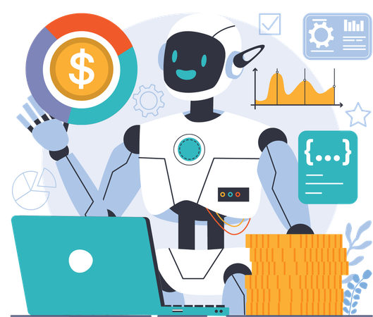 Robot doing financial analysis  Illustration