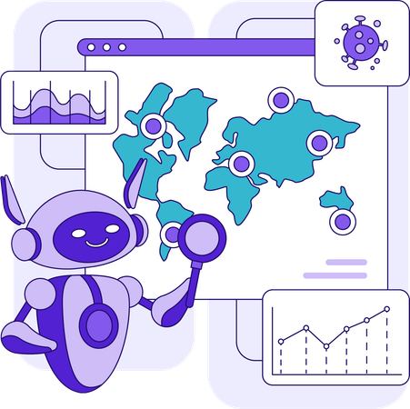 Robot doing global corona analysis  Illustration