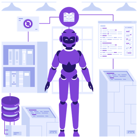 Robot doing machine learning  Illustration
