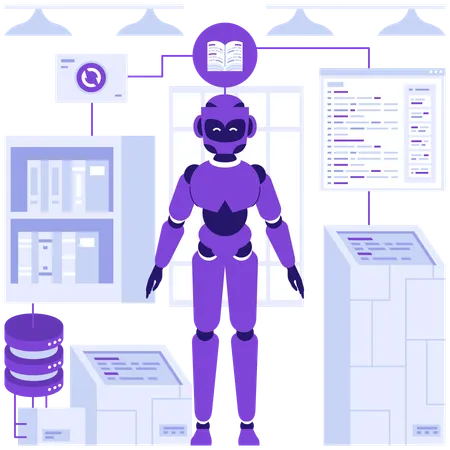 Robot doing machine learning  Illustration