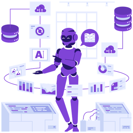 Robot doing machine learning  Illustration