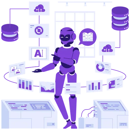 Robot doing machine learning  Illustration