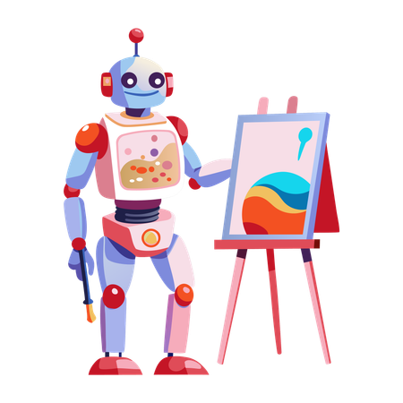 Robot doing painting  Illustration