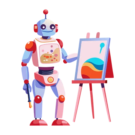 Robot doing painting  Illustration