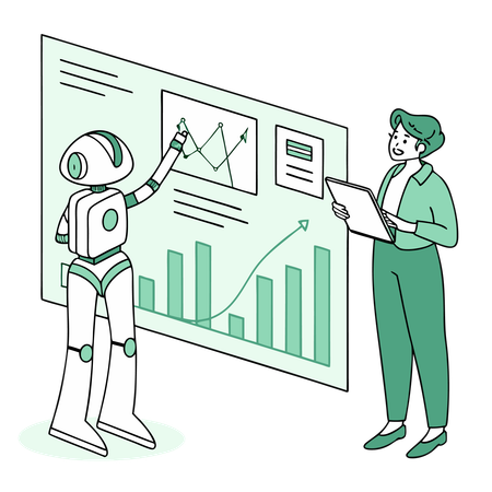 Robot doing predictive analytics  Illustration
