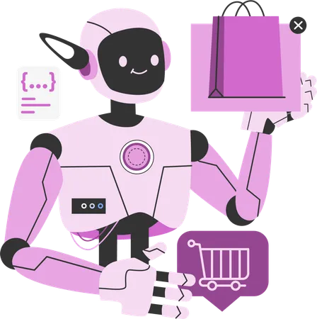 Robot doing shopping  Illustration
