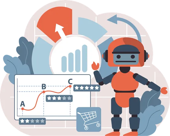 Robot doing shopping review analysis  Illustration