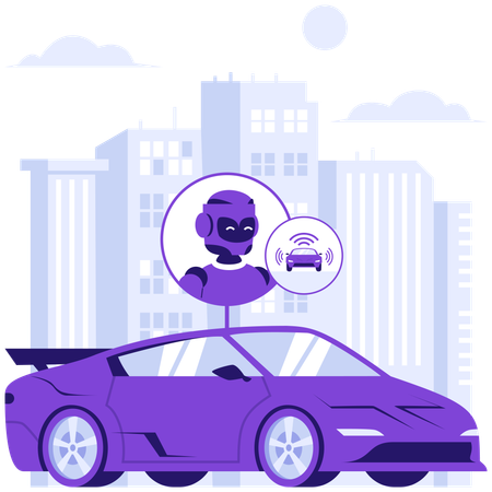 ロボットが車を運転する  イラスト