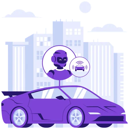 ロボットが車を運転する  イラスト