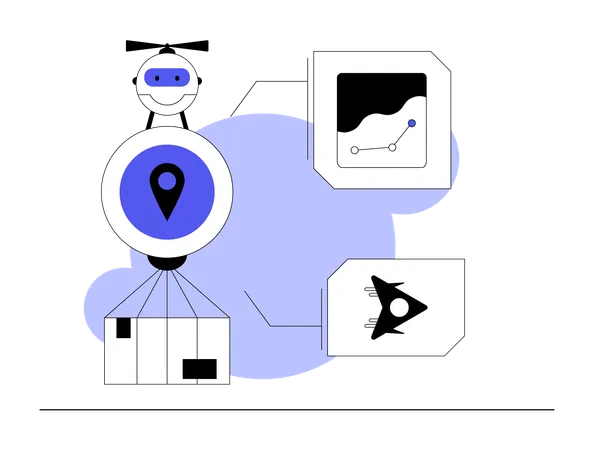 Un robot effectuant une livraison par quadricoptère  Illustration