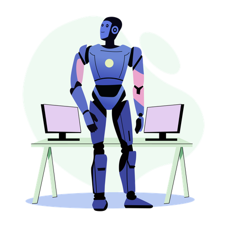 Robot employee works in office  Illustration