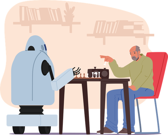 Robot Engages In Strategic Chess Match  Illustration