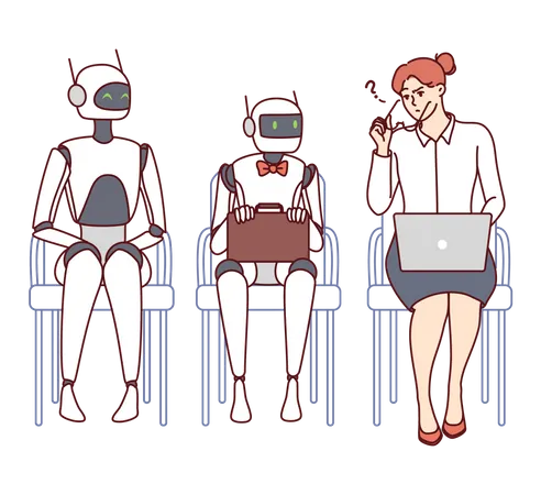 Robot et femme embauchant au travail  Illustration
