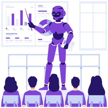 ロボットが従業員にトレーニングを行う  イラスト