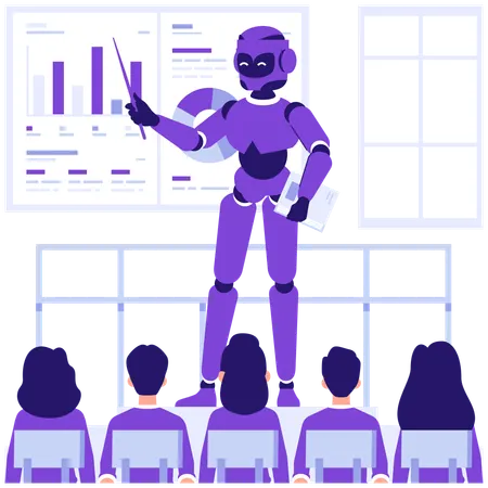 ロボットが従業員にトレーニングを行う  イラスト