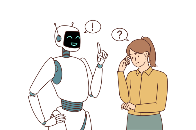 Robot giving advice to girl  Illustration