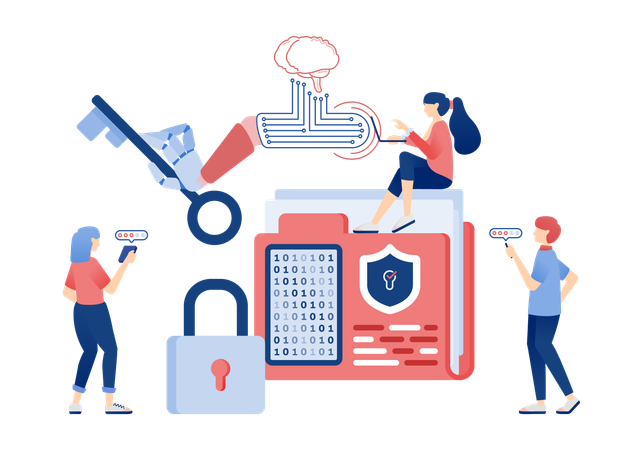 Robot Hand Holding Key for Secure Data Access and Document Encryption  Illustration