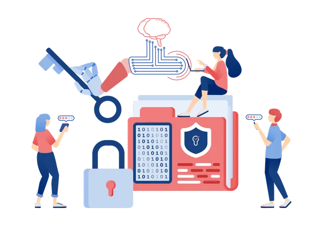Robot Hand Holding Key for Secure Data Access and Document Encryption  Illustration