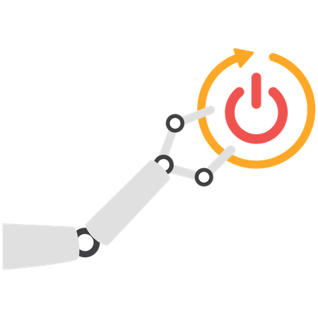 Robot hand push big power button  Illustration