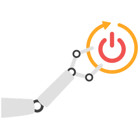 Robot hand push big power button  Illustration