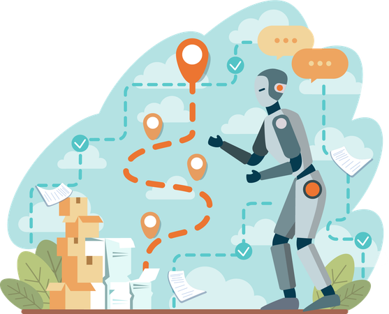 Robot handling business logistics  Illustration