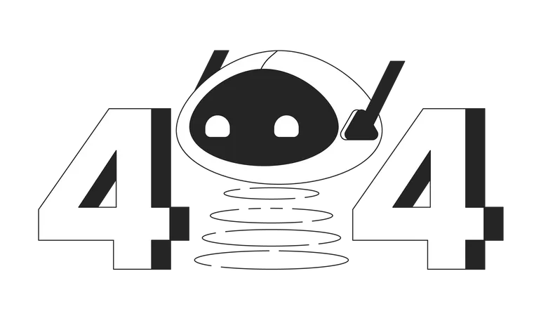 Robot Head On Spring Black White Error 404 Flash Message Artificial Intelligence Monochrome Empty State Ui Design Page Not Found Popup Cartoon Image Vector Flat Outline Illustration Concept Illustration