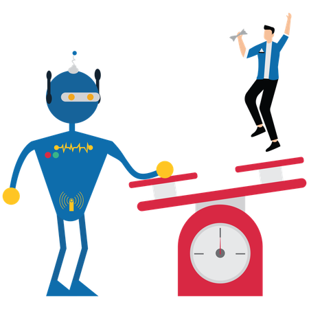 Robot help businessman jump on seesaw  Illustration