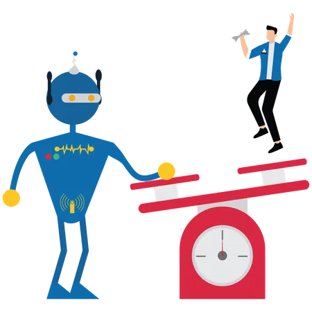 Robot help businessman jump on seesaw  Illustration