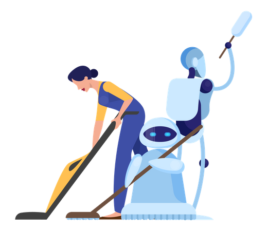 Robot help woman in cleaning  Illustration