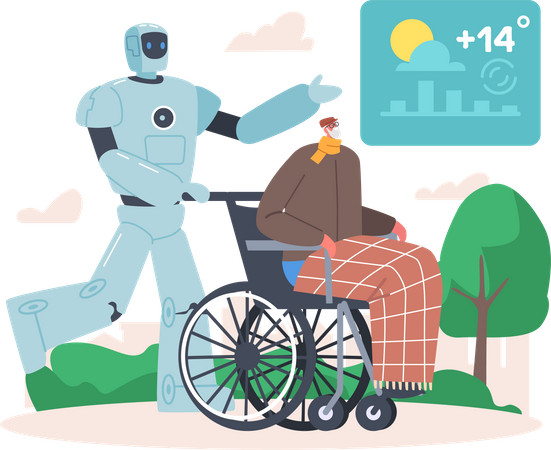 Robot Helping to Disabled Man  Illustration