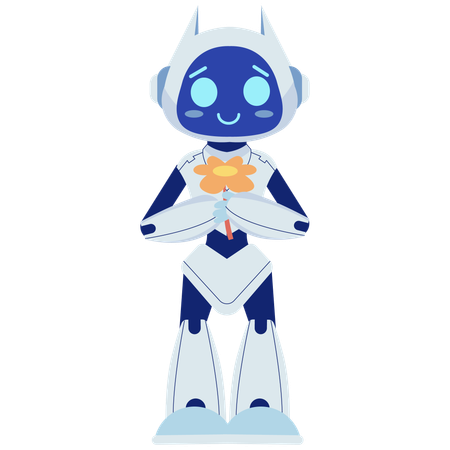 Robot Holding Flower  Illustration
