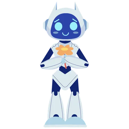 Robot Holding Flower  Illustration