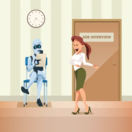Robot holding resume for Job Interview Illustration