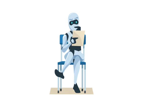 Robot Holding Resume Waiting Job Interview Illustration