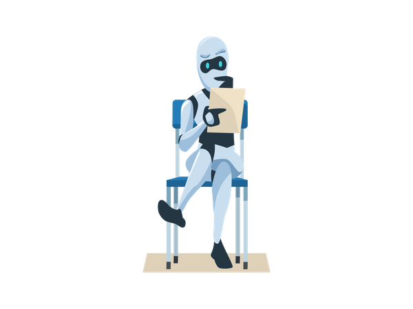 Robot Holding Resume Waiting Job Interview  Illustration