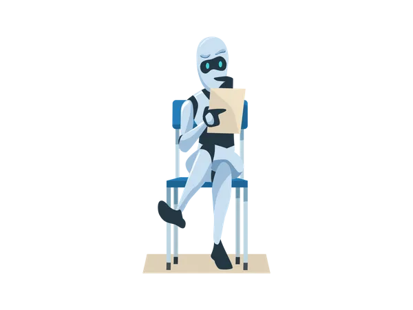 Robot Holding Resume Waiting Job Interview  Illustration