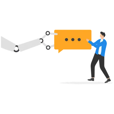 Robot holding speech bubble with man  Illustration